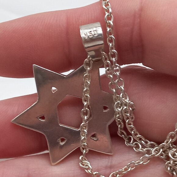 Vintage 950 Star of David Pendant Necklace Sterling Silver Chain - Picture 8 of 8